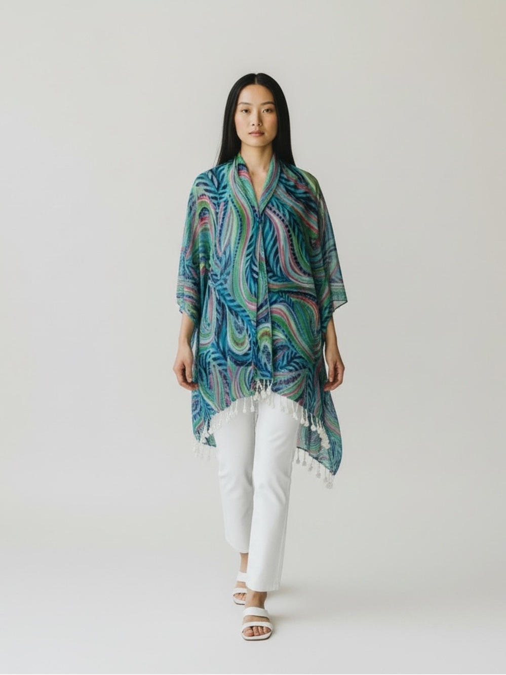 Lilly Pulitzer Lightweight Open Front Cardigan Sweater Cover-up Tassels S/M Blue